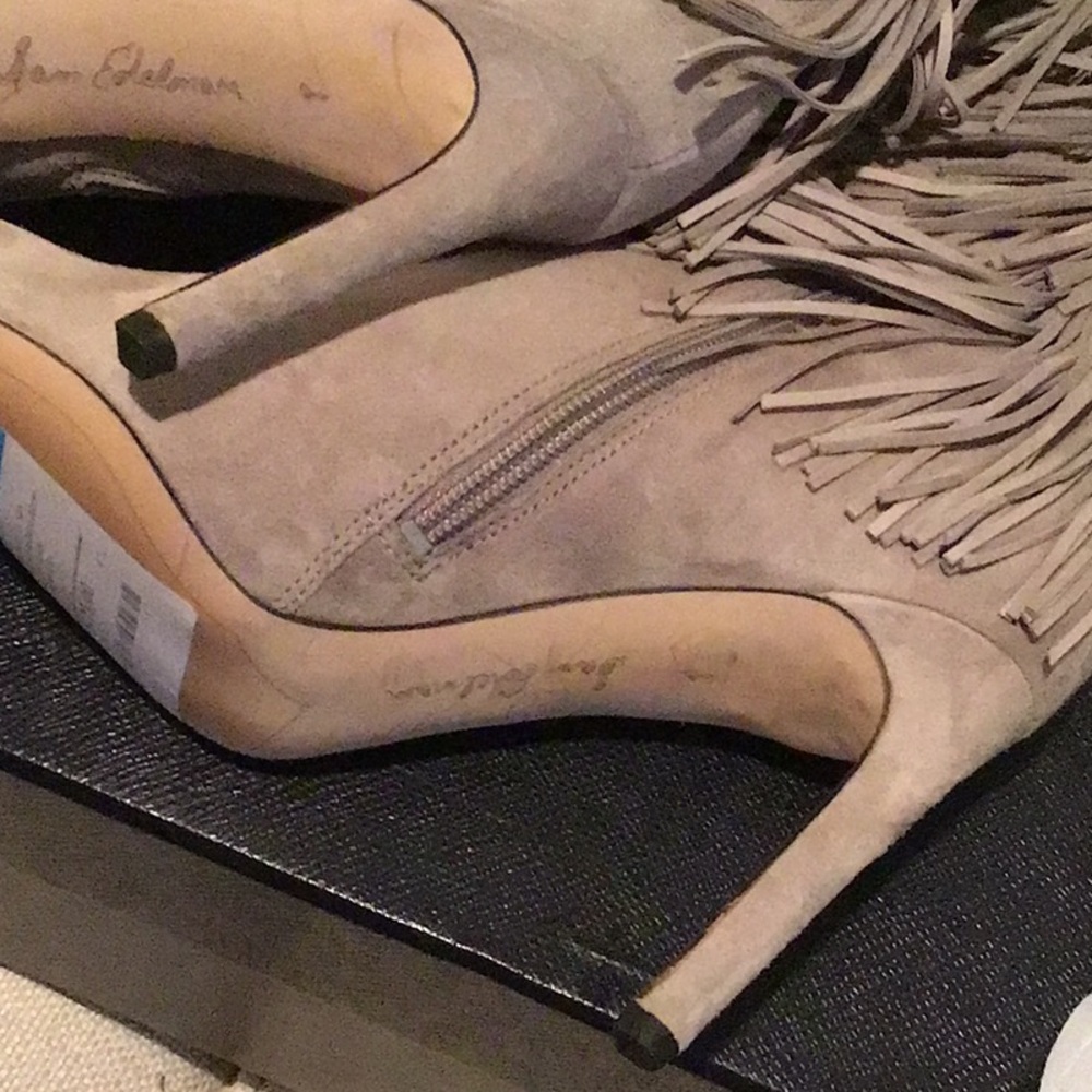 New Sam Edelman Belinda grey Suede Ankle Leather Boots Fringe Tassel NWT - Picture 5 of 8